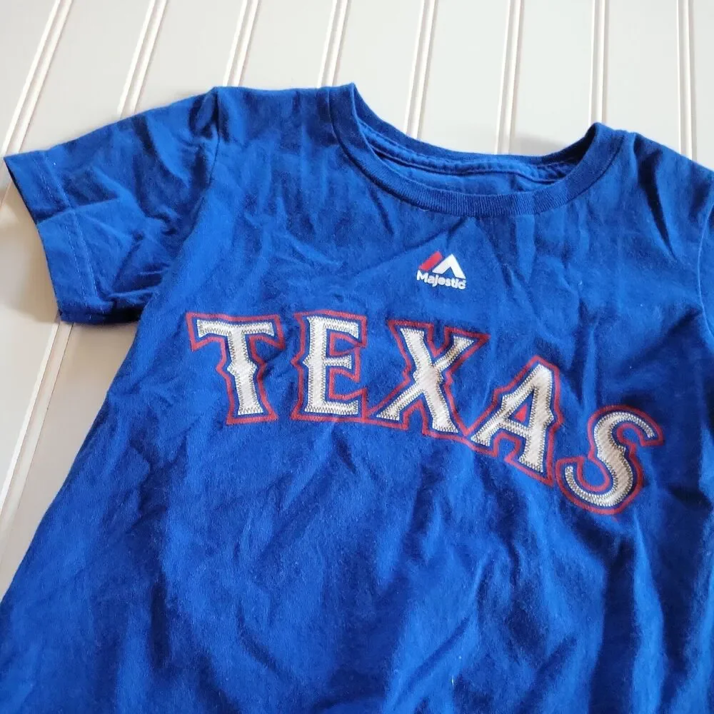 Texas Rangers Shirt Boys 4 Blue Red Crew Neck Short Sleeve Hamels 35 Comfort Top